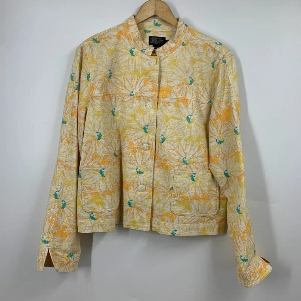 Pendleton Women's Cotton Spring Summer Yellow and White Floral Jacket Size L